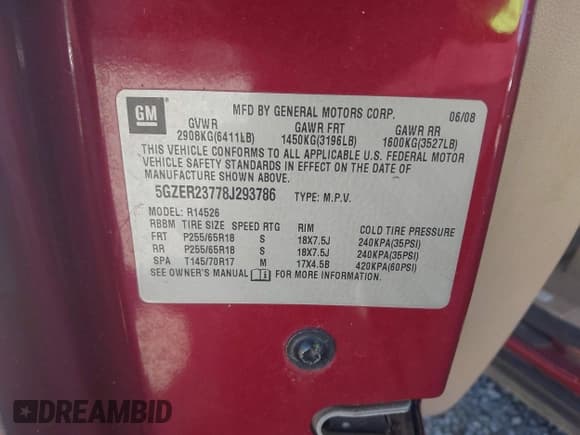 ✅ 2008 Saturn Outlook XR • VIN: 5GZER23778J293786 • Lot: 43726109. Listed on IAAI with Not provided. Free auction sales archive from the USA and detailed vehicle history report at DreamBid. Image 9.