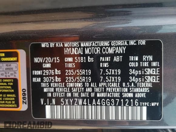 ✅ 2016 Hyundai Santa Fe • VIN: 5XYZW4LA4GG371216 • Лот: 51640134. Опубликован ранее на Copart с пробегом 104 561 миль. Бесплатный доступ к архиву аукционных продаж из США и подробный отчёт об истории автомобиля на DreamBid. Изображение 12.