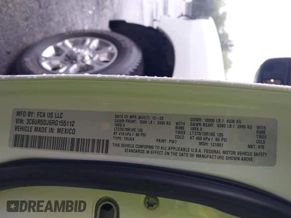 ✅ 2024 Ram 2500 Big Horn • VIN: 3C6UR5DJ6RG155112 • Лот: 42998135. Опубликован ранее на IAAI с пробегом 17 977 миль. Бесплатный доступ к архиву аукционных продаж из США и подробный отчёт об истории автомобиля на DreamBid. Изображение 9.