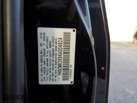 ✅ 2004 Honda Accord EX • VIN: 1HGCM82694A004924 • Lot: 72211404. Listed on Copart with 207,751 mi. Free auction sales archive from the USA and detailed vehicle history report at DreamBid. Image 13.