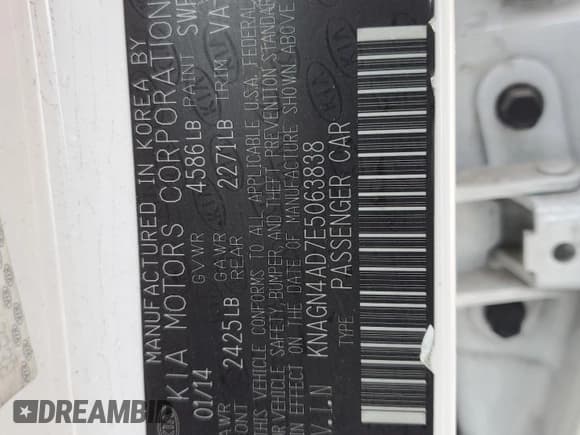 ✅ 2014 Kia Optima EX • VIN: KNAGN4AD7E5063838 • Лот: 70785095. Опубликован ранее на Copart с пробегом Не указан. Бесплатный доступ к архиву аукционных продаж из США и подробный отчёт об истории автомобиля на DreamBid. Изображение 12.