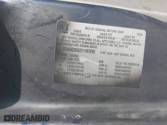 2007 Chevrolet City Express Cargo с VIN 1GAGG25U271167295, выставлен на аукционе IAAI как лот 42448018 с пробегом 216 373 миль миль и . История ставок и продаж доступна на DreamBid. Изображение 9.