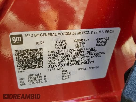 ✅ 2025 Chevrolet Equinox AWD LT • VIN: 3GNAXPEG2SL265370 • Lot: 63783925. Wystawiony na Copart z przebiegiem 286 mil. Bezpłatny archiwum sprzedaży aukcyjnych z USA i szczegółowy raport historii pojazdu na DreamBid. Zdjęcie 13.