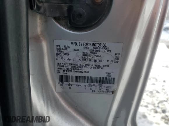 ✅ 2007 Ford F-250 XL • VIN: 1FTSX21507EB21859 • Lot: 84712044. Listed on Copart with 161,037 mi. Free auction sales archive from the USA and detailed vehicle history report at DreamBid. Image 12.