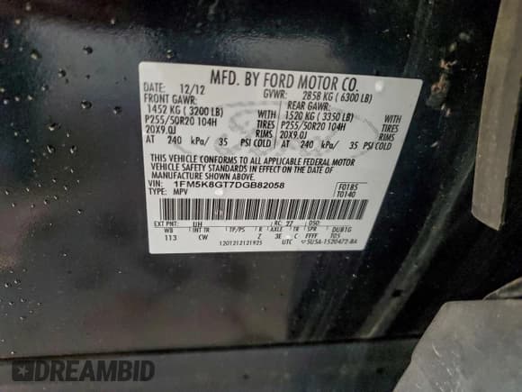 ✅ 2013 Ford Explorer Sport • VIN: 1FM5K8GT7DGB82058 • Lot: 95440515. Wystawiony na Copart z przebiegiem 209 980 mil. Bezpłatny archiwum sprzedaży aukcyjnych z USA i szczegółowy raport historii pojazdu na DreamBid. Zdjęcie 13.