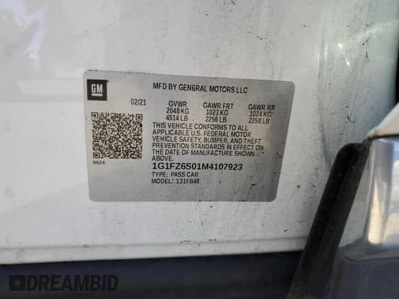 2021 Chevrolet Bolt EV Premier with VIN 1G1FZ6S01M4107923, listed as a Copart auction lot 40198794 with 29,081 mi miles and . Bid and sale history available at DreamBid. Image 12.