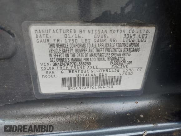 ✅ 2016 Nissan Versa SV • VIN: 3N1CN7AP7GL866250 • Lot: 90317985. Wystawiony na Copart z przebiegiem 79 244 mil. Bezpłatny archiwum sprzedaży aukcyjnych z USA i szczegółowy raport historii pojazdu na DreamBid. Zdjęcie 12.