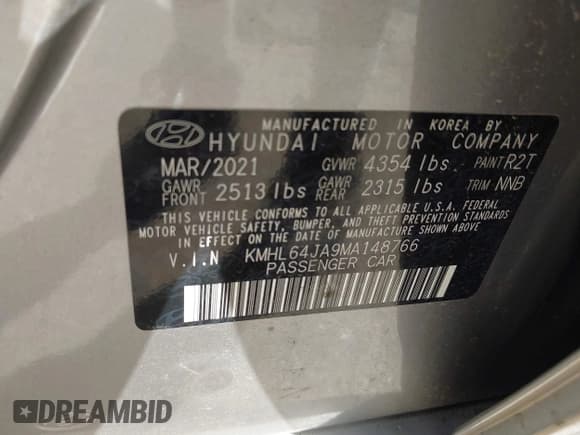 ✅ 2021 Hyundai Sonata SEL • VIN: KMHL64JA9MA148766 • Лот: 43294267. Опубликован ранее на IAAI с пробегом 53 471 миль. Бесплатный доступ к архиву аукционных продаж из США и подробный отчёт об истории автомобиля на DreamBid. Изображение 9.