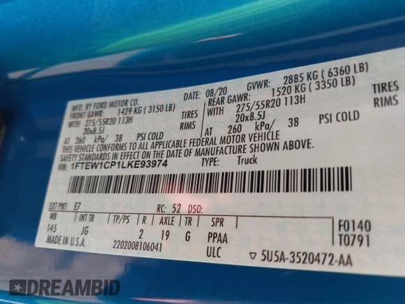 ✅ 2020 Ford F-150 XL • VIN: 1FTEW1CP1LKE93974 • Lot: 42634054. Listed on IAAI with 35,961 mi. Free auction sales archive from the USA and detailed vehicle history report at DreamBid. Image 9.