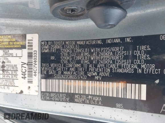 ✅ 2006 Toyota Sienna XLE Limited • VIN: 5TDZA22C86S517432 • Лот: 43400796. Опубликован ранее на IAAI с пробегом 286 515 миль. Бесплатный доступ к архиву аукционных продаж из США и подробный отчёт об истории автомобиля на DreamBid. Изображение 9.