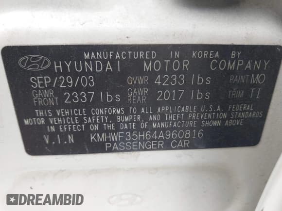 ✅ 2004 Hyundai Sonata GLS • VIN: KMHWF35H64A960816 • Lot: 42356107. Listed on IAAI with 95,642 mi. Free auction sales archive from the USA and detailed vehicle history report at DreamBid. Image 9.