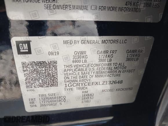 ✅ 2020 Chevrolet Silverado 1500 Custom Trail Boss • VIN: 1GCRYCEFXLZ132648 • Lot: 41683794. Listed on IAAI with 111,782 mi. Free auction sales archive from the USA and detailed vehicle history report at DreamBid. Image 9.