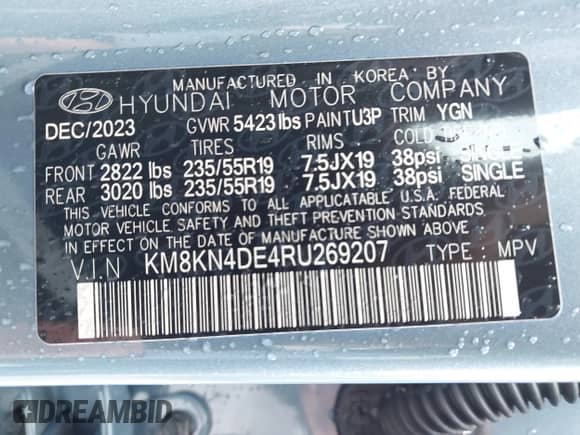 2024 Hyundai Ioniq 5 SEL with VIN KM8KN4DE4RU269207, listed as a IAAI auction lot 43250389 with 12,774 mi miles and . Bid and sale history available at DreamBid. Image 9.