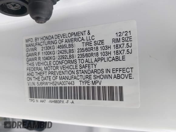 ✅ 2022 Honda CR-V EX • VIN: 5J6RW1H52NA007443 • Лот: 43014733. Опубликован ранее на IAAI с пробегом 39 383 миль. Бесплатный доступ к архиву аукционных продаж из США и подробный отчёт об истории автомобиля на DreamBid. Изображение 9.