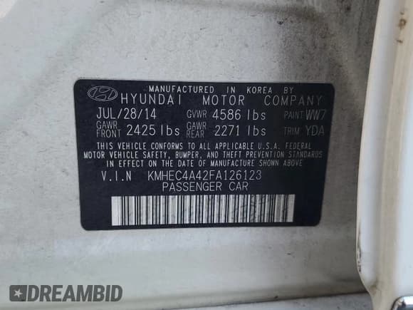 ✅ 2015 Hyundai Sonata • VIN: KMHEC4A42FA126123 • Лот: 89704855. Опубликован ранее на Copart с пробегом 119 961 миль. Бесплатный доступ к архиву аукционных продаж из США и подробный отчёт об истории автомобиля на DreamBid. Изображение 12.