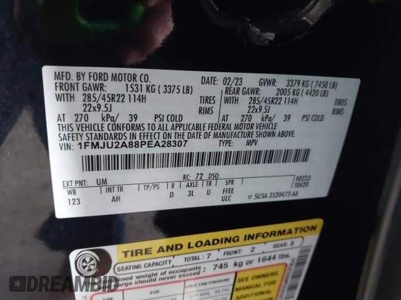 ✅ 2023 Ford Expedition Limited • VIN: 1FMJU2A88PEA28307 • Lot: 42976865. Wystawiony na IAAI z przebiegiem 44 970 mil. Bezpłatny archiwum sprzedaży aukcyjnych z USA i szczegółowy raport historii pojazdu na DreamBid. Zdjęcie 9.