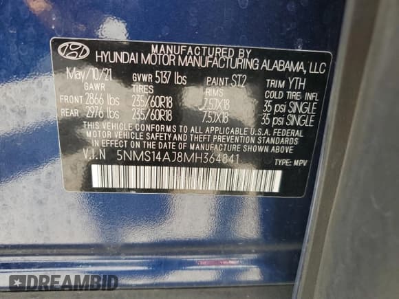 ✅ 2021 Hyundai Santa Fe SE • VIN: 5NMS14AJ8MH364841 • Lot: 69196794. Wystawiony na Copart z przebiegiem 35 004 mil. Bezpłatny archiwum sprzedaży aukcyjnych z USA i szczegółowy raport historii pojazdu na DreamBid. Zdjęcie 15.