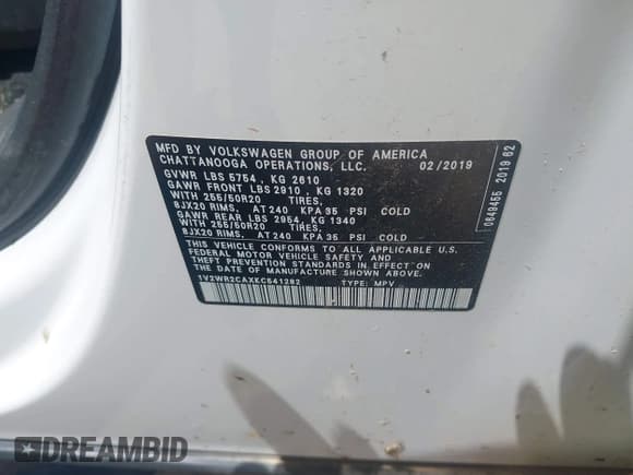 ✅ 2019 Volkswagen Atlas SE • VIN: 1V2WR2CAXKC541282 • Lot: 42522989. Wystawiony na IAAI z przebiegiem 119 422 mil. Bezpłatny archiwum sprzedaży aukcyjnych z USA i szczegółowy raport historii pojazdu na DreamBid. Zdjęcie 9.