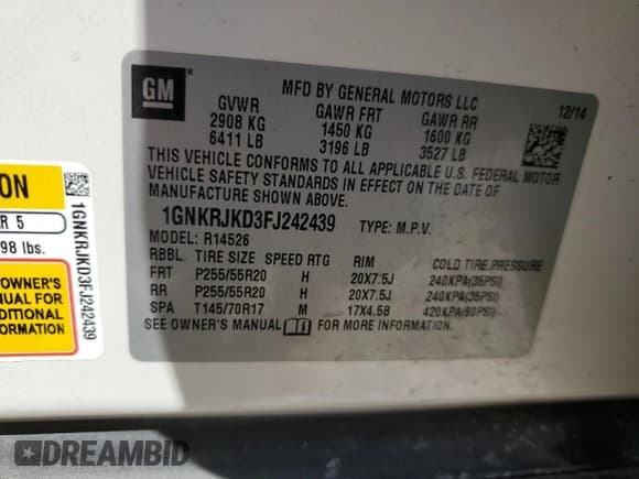 ✅ 2015 Chevrolet Traverse LTZ • VIN: 1GNKRJKD3FJ242439 • Lot: 70523704. Wystawiony na Copart z przebiegiem 146 272 mil. Bezpłatny archiwum sprzedaży aukcyjnych z USA i szczegółowy raport historii pojazdu na DreamBid. Zdjęcie 13.