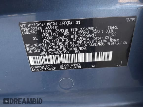 ✅ 2009 Toyota RAV4 • VIN: JTMBF35V695007158 • Lot: 43422723. Wystawiony na IAAI z przebiegiem 174 973 mil. Bezpłatny archiwum sprzedaży aukcyjnych z USA i szczegółowy raport historii pojazdu na DreamBid. Zdjęcie 9.