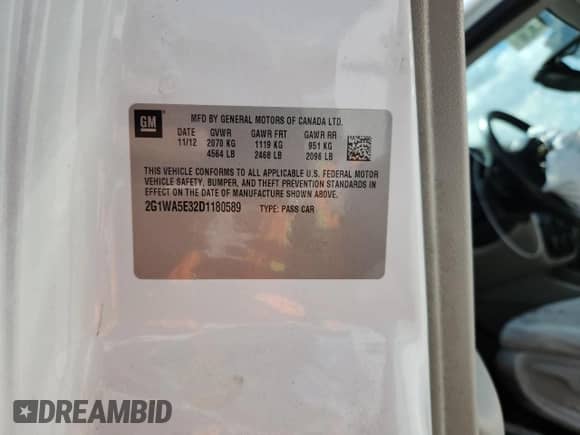 ✅ 2013 Chevrolet Impala LS • VIN: 2G1WA5E32D1180589 • Лот: 85574845. Опубликован ранее на Copart с пробегом Не указан. Бесплатный доступ к архиву аукционных продаж из США и подробный отчёт об истории автомобиля на DreamBid. Изображение 12.