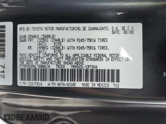 ✅ 2020 Toyota Tacoma SR • VIN: 3TYRX5GN4LT000610 • Lot: 43685750. Listed on IAAI with 64,466 mi. Free auction sales archive from the USA and detailed vehicle history report at DreamBid. Image 9.