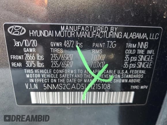 ✅ 2020 Hyundai Santa Fe SE • VIN: 5NMS2CAD5LH215108 • Lot: 85559885. Listed on Copart with 93,583 mi. Free auction sales archive from the USA and detailed vehicle history report at DreamBid. Image 14.