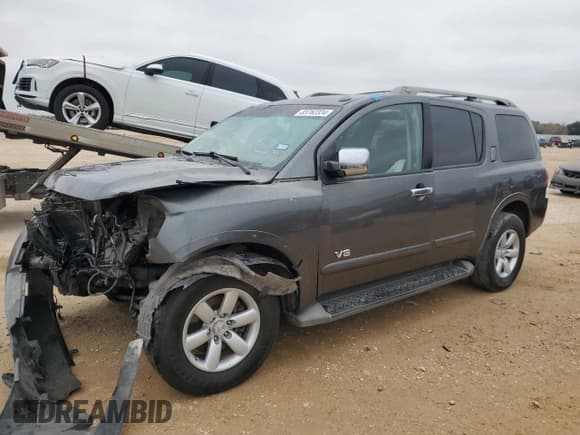 ✅ 2008 Nissan Armada LE • VIN: 5N1BA08DX8N602251 • Лот: 83762334. Опубликован ранее на Copart с пробегом Не указан. Бесплатный доступ к архиву аукционных продаж из США и подробный отчёт об истории автомобиля на DreamBid. Изображение 1.
