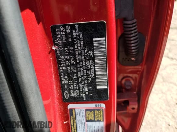 ✅ 2024 Hyundai Elantra SEL • VIN: KMHLM4DG0RU735756 • Lot: 80672735. Listed on Copart with 15,656 mi. Free auction sales archive from the USA and detailed vehicle history report at DreamBid. Image 12.