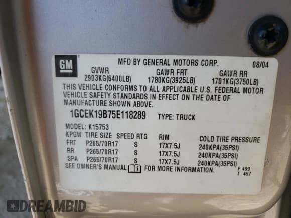 ✅ 2005 Chevrolet Silverado 1500 Z71 • VIN: 1GCEK19B75E118289 • Lot: 72653704. Wystawiony na Copart z przebiegiem 332 872 mil mil. Skorzystaj z bezpłatnego archiwum sprzedaży aukcyjnych z USA i zobacz szczegółowy raport historii pojazdu na DreamBid. Zdjęcie 12.