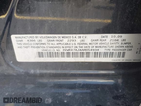 ✅ 2010 Volkswagen Jetta Limited Edition • VIN: 3VWRX7AJ4AM054934 • Lot: 42539609. Listed on IAAI with 245,048 mi. Free auction sales archive from the USA and detailed vehicle history report at DreamBid. Image 9.