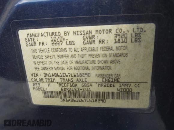 ✅ 2007 Nissan Sentra SL • VIN: 3N1AB61E67L618290 • Lot: 42693180. Wystawiony na IAAI z przebiegiem 89 800 mil. Bezpłatny archiwum sprzedaży aukcyjnych z USA i szczegółowy raport historii pojazdu na DreamBid. Zdjęcie 9.