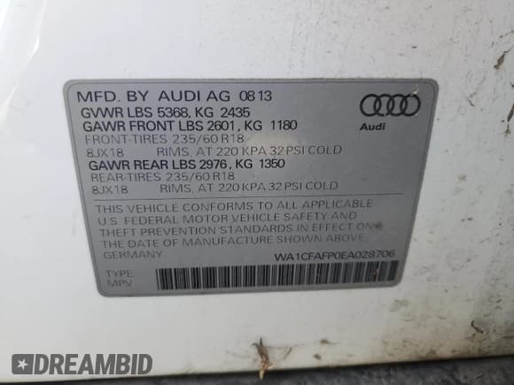 ✅ 2014 Audi Q5 Premium • VIN: WA1CFAFP0EA028706 • Lot: 76208224. Listed on Copart with 161,013 mi. Free auction sales archive from the USA and detailed vehicle history report at DreamBid. Image 13.