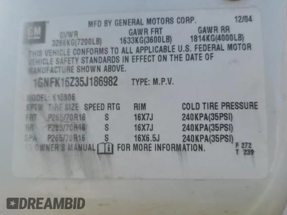 ✅ 2005 Chevrolet Suburban LT • VIN: 1GNFK16Z35J186982 • Лот: 50480945. Опубликован ранее на Copart с пробегом 106 974 миль. Бесплатный доступ к архиву аукционных продаж из США и подробный отчёт об истории автомобиля на DreamBid. Изображение 14.