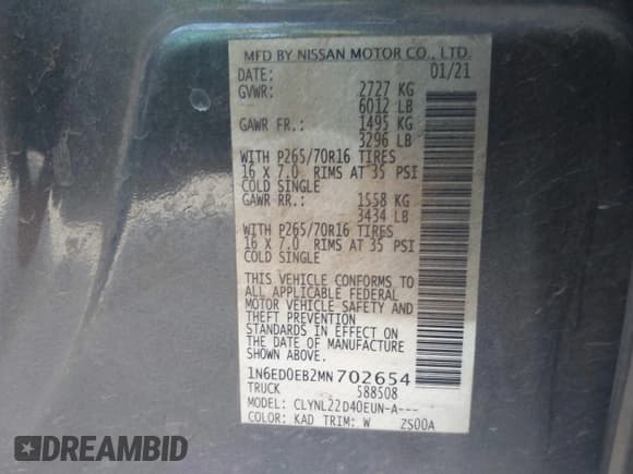 ✅ 2021 Nissan Frontier SV • VIN: 1N6ED0EB2MN702654 • Лот: 42227414. Опубликован ранее на IAAI с пробегом 142 309 миль. Бесплатный доступ к архиву аукционных продаж из США и подробный отчёт об истории автомобиля на DreamBid. Изображение 9.