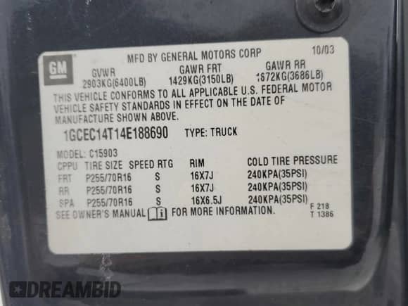 2004 Chevrolet Silverado 1500 LS z VIN 1GCEC14T14E188690, wystawiony jako Copart lot #42616285 z przebiegiem 186 116 mil mil oraz Czysty tytuł • Clean title. Historia ofert i sprzedaży dostępna na DreamBid. Obrazek 15.