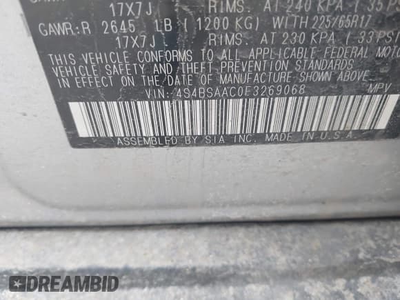 ✅ 2015 Subaru Outback 2.5i • VIN: 4S4BSAAC0F3269068 • Lot: 41672708. Listed on IAAI with 169,591 mi. Free auction sales archive from the USA and detailed vehicle history report at DreamBid. Image 9.