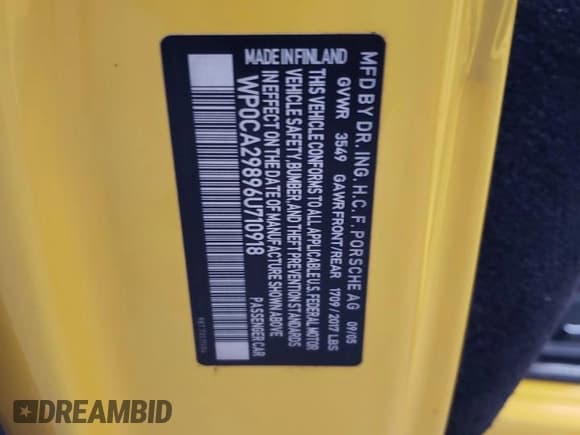 ✅ 2006 Porsche Boxster • VIN: WP0CA29896U710918 • Lot: 72058764. Listed on Copart with 82,764 mi. Free auction sales archive from the USA and detailed vehicle history report at DreamBid. Image 12.