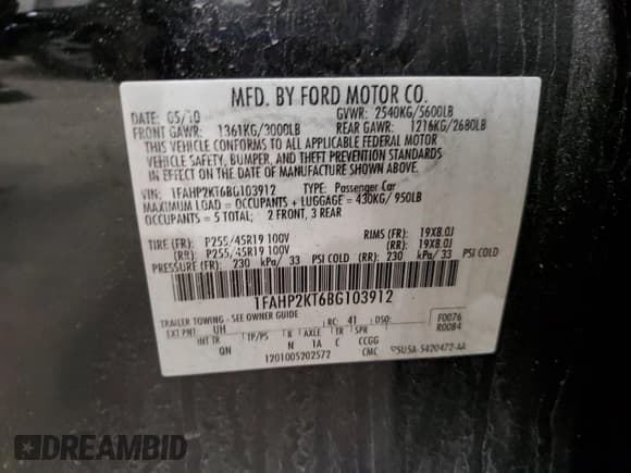 ✅ 2011 Ford Taurus SHO • VIN: 1FAHP2KT6BG103912 • Lot: 93778685. Wystawiony na Copart z przebiegiem 179 352 mil. Bezpłatny archiwum sprzedaży aukcyjnych z USA i szczegółowy raport historii pojazdu na DreamBid. Zdjęcie 12.