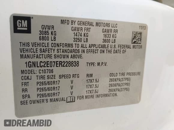 ✅ 2014 Chevrolet Tahoe Commercial • VIN: 1GNLC2E07ER228838 • Lot: 42410417. Listed on IAAI with 140,342 mi. Free auction sales archive from the USA and detailed vehicle history report at DreamBid. Image 9.