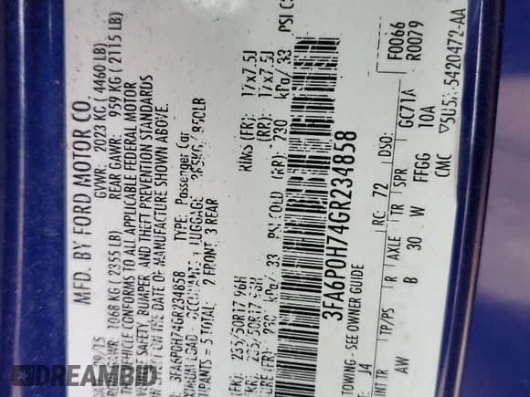 ✅ 2016 Ford Fusion SE • VIN: 3FA6P0H74GR234858 • Лот: 57576885. Опубликован ранее на Copart с пробегом 196 990 миль. Бесплатный доступ к архиву аукционных продаж из США и подробный отчёт об истории автомобиля на DreamBid. Изображение 24.