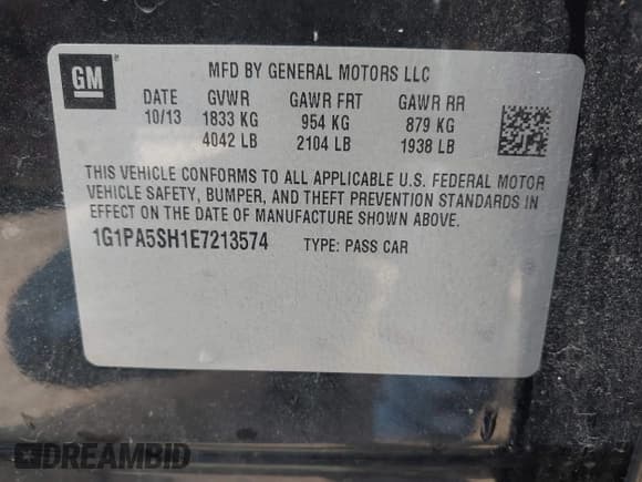 ✅ 2014 Chevrolet Cruze LS • VIN: 1G1PA5SH1E7213574 • Lot: 42711177. Wystawiony na IAAI z przebiegiem 122 397 mil. Bezpłatny archiwum sprzedaży aukcyjnych z USA i szczegółowy raport historii pojazdu na DreamBid. Zdjęcie 9.