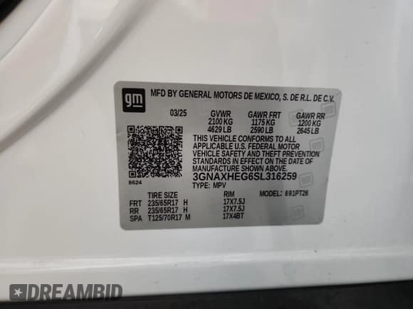 ✅ 2025 Chevrolet Equinox FWD LT • VIN: 3GNAXHEG6SL316259 • Lot: 84428155. Listed on Copart with 11,762 mi. Free auction sales archive from the USA and detailed vehicle history report at DreamBid. Image 13.