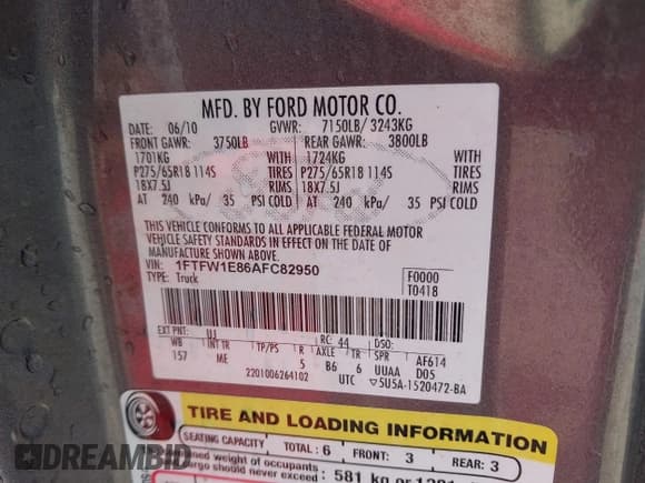 ✅ 2010 Ford F-150 XL • VIN: 1FTFW1E86AFC82950 • Lot: 42365747. Wystawiony na IAAI z przebiegiem 140 833 mil. Bezpłatny archiwum sprzedaży aukcyjnych z USA i szczegółowy raport historii pojazdu na DreamBid. Zdjęcie 9.