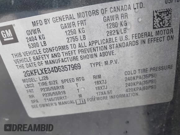 ✅ 2013 GMC Terrain SLT • VIN: 2GKFLXE34D6357969 • Lot: 42628061. Listed on IAAI with 171,704 mi. Free auction sales archive from the USA and detailed vehicle history report at DreamBid. Image 9.