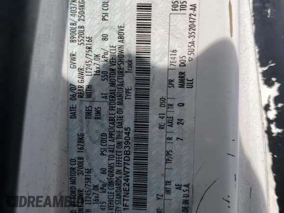 ✅ 2007 Ford Econoline Cargo Commercial • VIN: 1FTNE24W77DB39045 • Lot: 81669135. Listed on Copart with 214,305 mi. Free auction sales archive from the USA and detailed vehicle history report at DreamBid. Image 12.