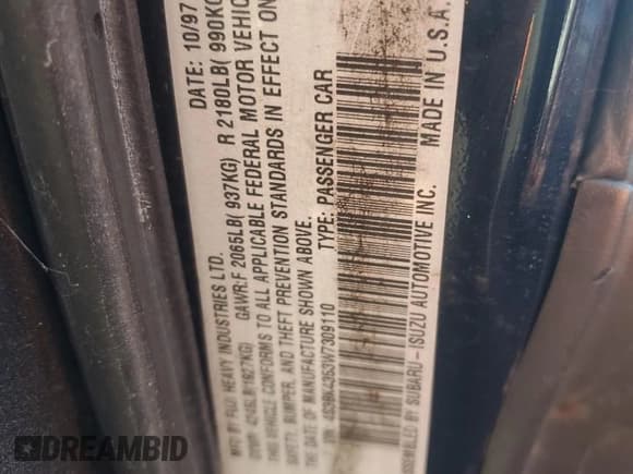 ✅ 1998 Subaru Legacy L • VIN: 4S3BK4353W7309110 • Лот: 52552525. Опубликован ранее на Copart с пробегом 141 400 миль. Бесплатный доступ к архиву аукционных продаж из США и подробный отчёт об истории автомобиля на DreamBid. Изображение 13.