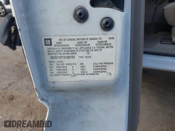 ✅ 2002 Chevrolet Silverado 1500 LS • VIN: 2GCEC19T721430163 • Lot: 43689448. Listed on IAAI with 367,374 mi. Free auction sales archive from the USA and detailed vehicle history report at DreamBid. Image 9.