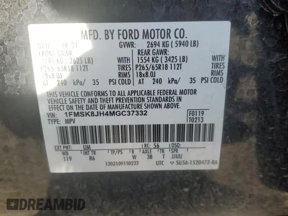 ✅ 2021 Ford Explorer Timberline • VIN: 1FMSK8JH4MGC37332 • Lot: 71092114. Wystawiony na Copart z przebiegiem 63 671 mil. Bezpłatny archiwum sprzedaży aukcyjnych z USA i szczegółowy raport historii pojazdu na DreamBid. Zdjęcie 15.