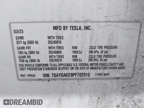 ✅ 2023 Tesla Model Y Long Range • VIN: 7SAYGAEE9PF702910 • Lot: 42199519. Wystawiony na IAAI z przebiegiem 91 094 mil. Bezpłatny archiwum sprzedaży aukcyjnych z USA i szczegółowy raport historii pojazdu na DreamBid. Zdjęcie 9.